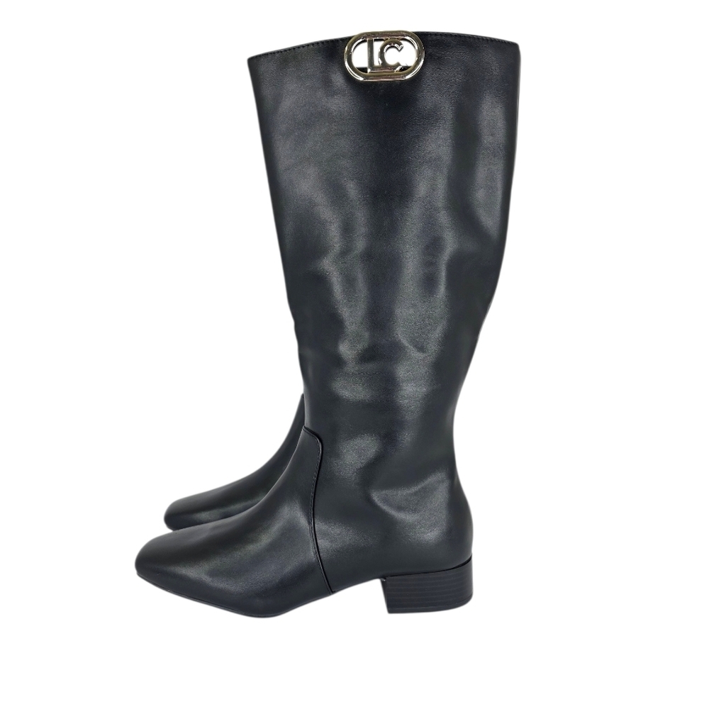 Liz Claiborne LC Deering Black Synthetic Knee High Riding Boots Size 9.5 Wide‎